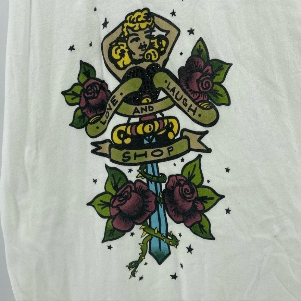 Twelve by Twelve Tank Top Ruffle Hem Tattoo Graphic Sword‎ Sleeveless White M